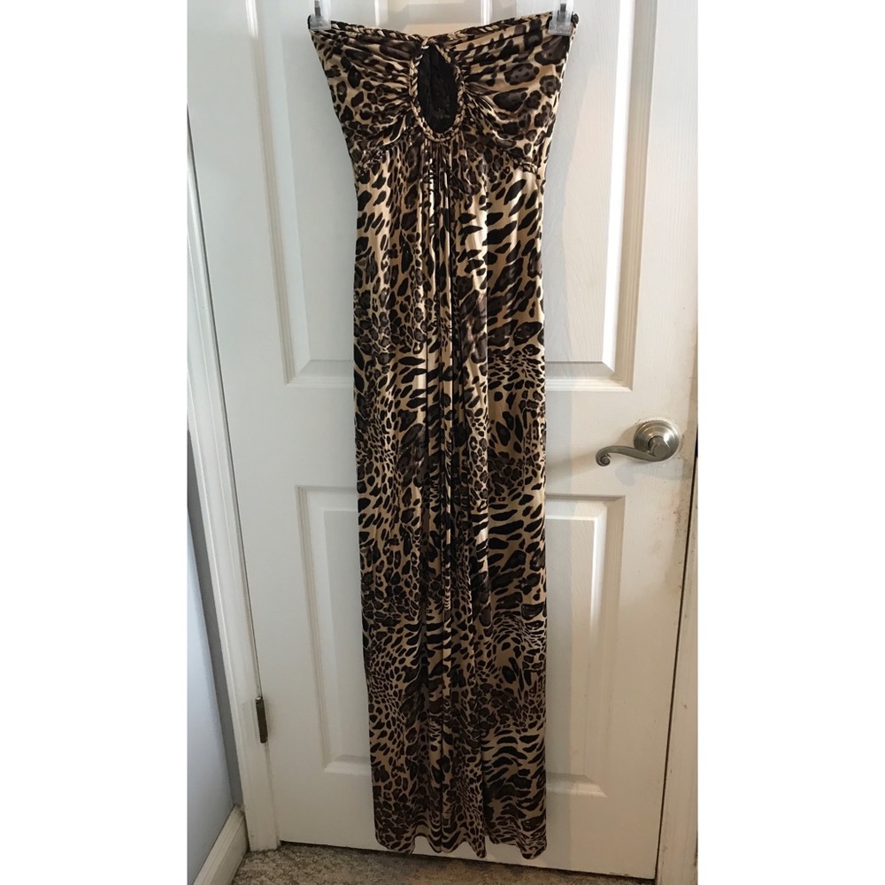 Strapless cheetah maxi dress